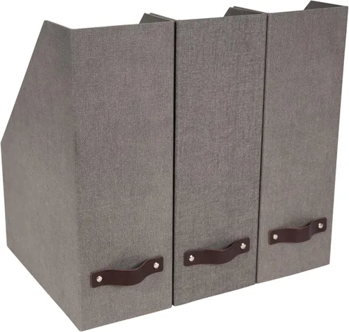 Vista 6 de Bigso Estelle - Caja de almacenamiento vertical de fibra de fibra de lona Revista y organizador para papeles con mango de cuero Soporte