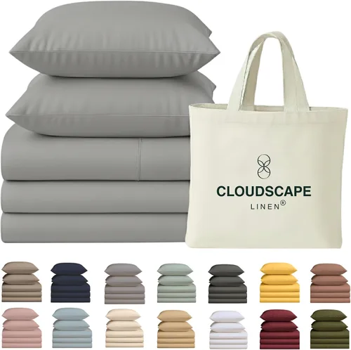 Vista 38 de Cloud Scape Linen - Juego de sábanas de 100% algodón egipcio, tamaño individual, juego de ropa de cama de lujo de 3 piezas, 400 hilos, calidad