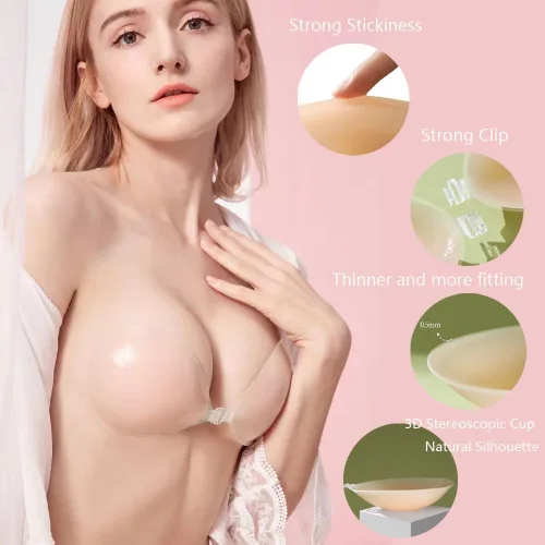 Vista 3 de JIFRONT Brasier adhesivo, brasier autoadhesivo, brasier de silicona reutilizable invisible sin tirantes, sujetadores sin espalda para mujer