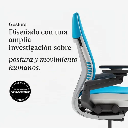 Vista 3 de Steelcase Gesture - Silla de oficina, Textil, azul Jay Tela Bluejay