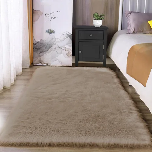 Vista 100 de Latepis - Alfombra rectangular de piel sintética tipo lana de oveja suave y esponjosa de estilo bohemio para sala de estar, dormitorio y residencias