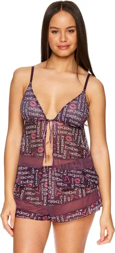 Vista 4 de bebe Ropa de dormir de malla y lencería corta para mujer, conjunto de lencería para mujer, conjunto de 2 piezas
