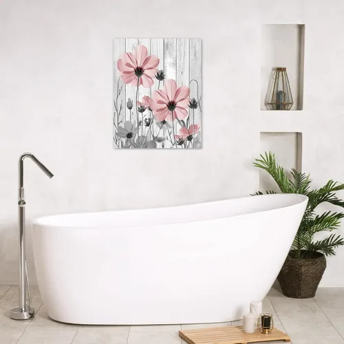 Vista 4 de MEUNEAR Lienzo decorativo de vaca para pared, diseño de margaritas, verde azulado y gris, para baño, animales salvajes, ganado occidental en bañera