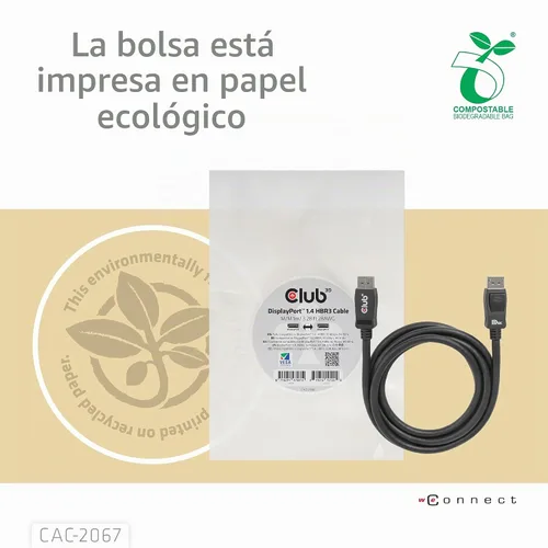 Vista 7 de Club3D CAC-2067 VESA Certificado DisplayPort a DisplayPort 1.4/Hbr3 M/M Cable DP 1.4 8K 60Hz 1m - 3,28ft