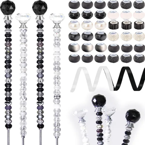 Vista 18 de 300 piezas de estacas de jardín DIY Kit de varitas de hadas de jardín, coloridas con agujero grande, perla de cristal de diamante, tapón superior