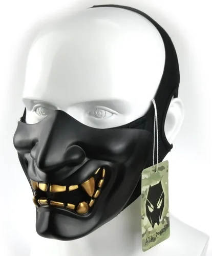 Vista 3 de Disfraz de Halloween Cosplay BB Gun Evil Demon Monster Kabuki Samurai Hannya Oni Half Cover Airsoft y máscara de utilería