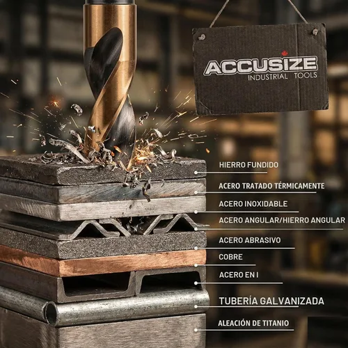 Vista 3 de Accusize Industrial Tools M35 (H.S.S.+5% Cobalto) Vástago y taladro de 1/2" - 9/16" a 1", juego de 8 piezas, H516-6507 M35 HSS + 5% cobalto, 1/2