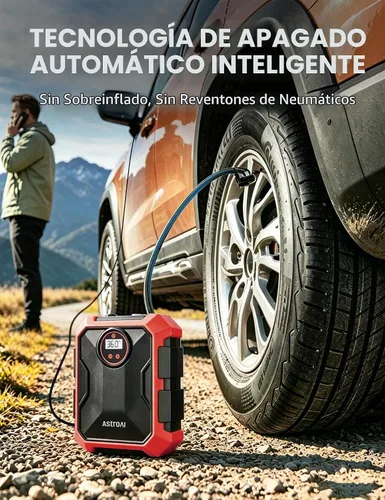 Vista 6 de AstroAI Compresor de aire portátil e inflador de neumáticos, accesorio automático de 12 V CC con luz LED y pantalla digital, 100 PSI para automóvil
