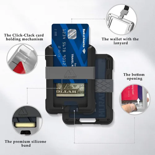 Vista 4 de MURADIN Cartera de aluminio para identificación Cartera de metal RFID Estuche minimalista para tarjetas para hombre