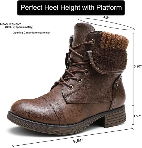 Vista 3 de Botines para mujer, estilo combate con cordones y peluche.