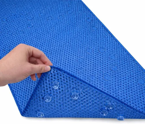 Vista 10 de Alfombra antideslizante para bañera, extragrande, de 36 x 17 pulgadas, con ventosas y orificios de drenaje, espuma suave, lavable a máquina