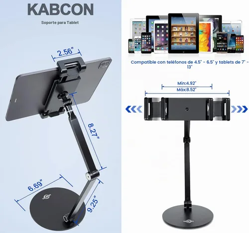 Vista 3 de KABCON Soporte para tableta, ajuste ajustable giratorio de 360°, multiángulo, nivel de ojo, de aluminio, sólido, brazo largo, para iPad Series