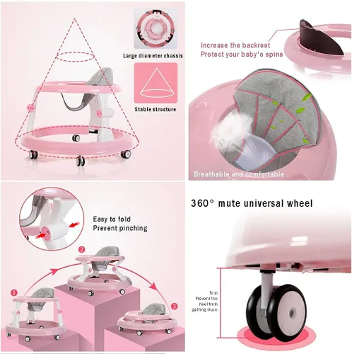 Vista 4 de KITCISSL Andador para bebés, andadores para bebés, esenciales para bebés, andadores para niños y niñas, caminantes de bebé de primera calidad, Negro