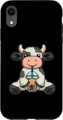 Vista 9 de iPhone 12 mini vaca beber té de burbujas lindos animales con estuche de té Boba