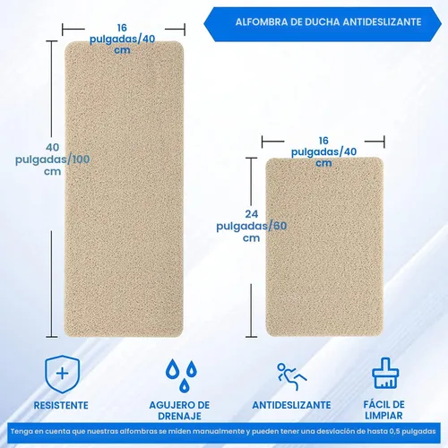 Vista 2 de Hargiis - Tapete antideslizante de secado rápido para tina y ducha, tapete exfoliante para pies, para baño, cocina u hotel, beige, 24 x 16 pulgadas