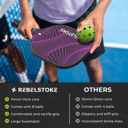 Vista 8 de Pickleball Paddles Set of 4 – Premium Fiberglass Paddle Set with 14mm Polypropylene Honeycomb Core – Complete Bundle with 8 Indoor/Outdoor Balls &