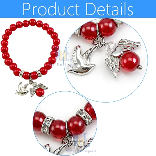 Vista 3 de WE Recuerdos de confirmación (12 piezas) Pulsera roja con cruz de ala de ángel, Madera