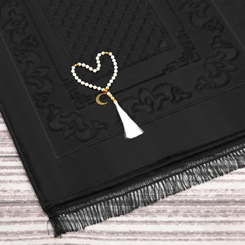 Vista 6 de Alfombra de oración musulmana con cuentas de oración Tasbih, suave y grande para oración islámica mate, alfombrilla de oración islámica acolchada