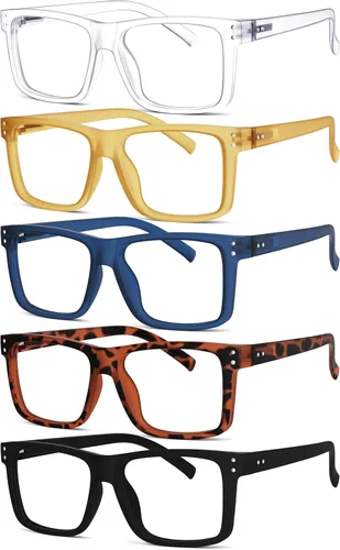 Vista 7 de Eyekepper - Pack de 5 gafas de gran tamaño con montura cuadrada, grandes, para hombres y mujeres - 3 negras y 2 negro-transparente +0.00