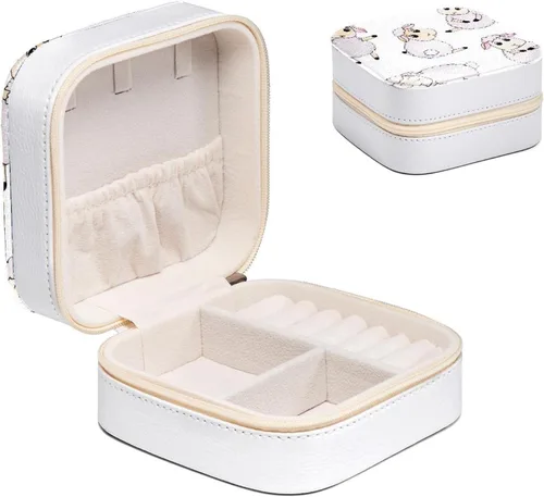 Vista 2 de Caja organizadora de joyas de piel sintética pequeña, bonita oveja