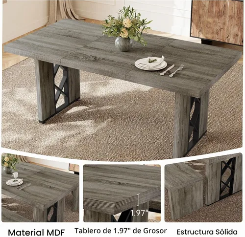 Vista 4 de HIPIHOM Mesa de comedor de granja de 70.8 pulgadas para 6 personas, mesa