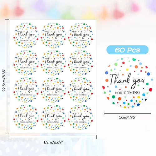 Vista 2 de jijAcraft 60 calcomanías de agradecimiento de 2 pulgadas con puntos de colores, calcomanías redondas de agradecimiento para recuerdos de boda