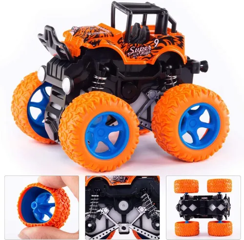 Vista 11 de Monster Trucks para niños, paquete de 4 vehículos de tracción para niños pequeños, rotación de 360°, 4 ruedas, autos de fricción duraderos, juguetes