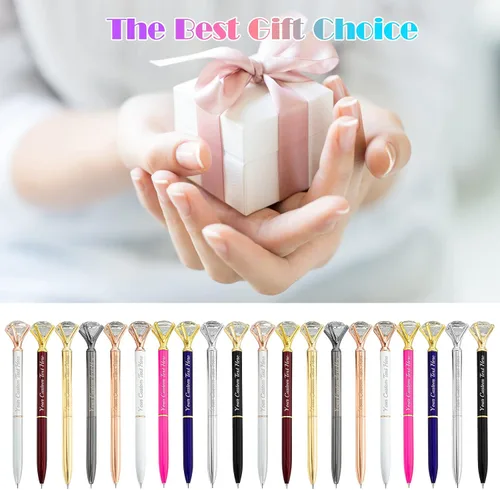 Vista 7 de Bolígrafo de diamante personalizado, bolígrafos de cristal personalizados en negro con nombre y texto, gemas personalizadas, 1 unidad, regalo