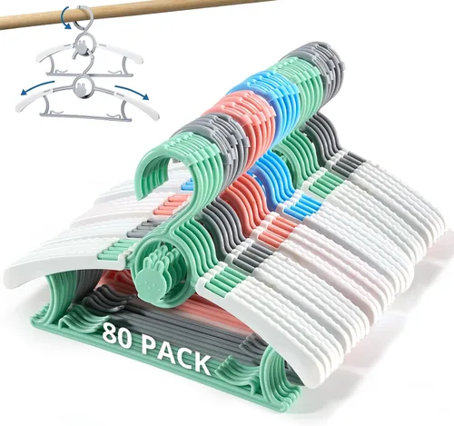 Vista 22 de Perchas ajustables para bebé, extensibles y apilables, perchas de plástico antideslizante de 11 a 14 pulgadas, perchas para niños pequeños