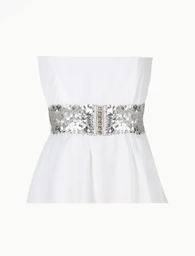 Vista 7 de uxcell Ladies Sequins Decor Metal Interlooking Buckles Elastic Waist Belt