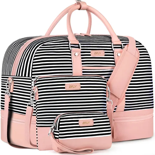 Vista 112 de IBFUN Bolsas de fin de semana para mujer, bolsa grande de lona para viaje, bolsa de viaje con compartimento para zapatos, 21 pulgadas, juego de 3