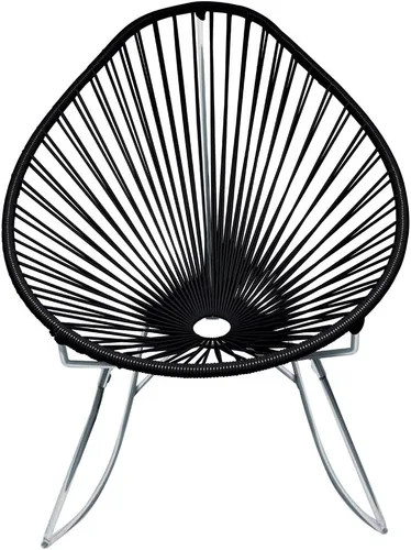 Vista 28 de Innit Designs Acapulco - Silla mecedora con estructura cromada, color turquesa, tejido naranja Verde