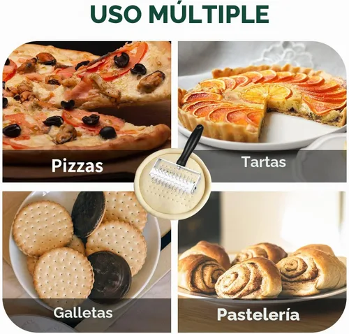 Vista 5 de Docker para masa de pizza, rodillo de masa de alta calidad con picos de acero inoxidable, herramienta de acoplamiento de pizza resistente que evita
