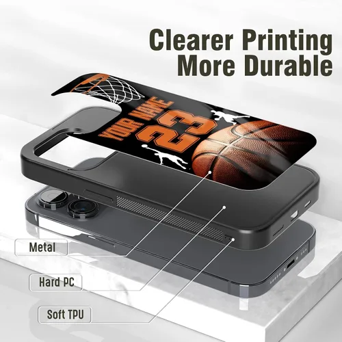 Vista 2 de Fundas de teléfono de baloncesto con número de nombre personalizado para iPhone 11 12 13 14 15 16 17 Pro Max Plus Mini Xr Xs, para Samsung S21 S22