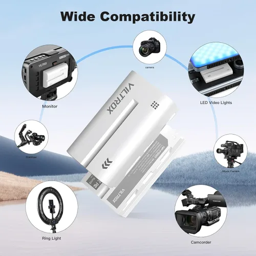 Vista 4 de VILTROX Paquete de 2 baterías NP-F550 y cargador de pared para cámara Sony NP F530 F550 F970 F960 F770 F750 F330 TR516 TR716 TR818 TR910 TR917, luz