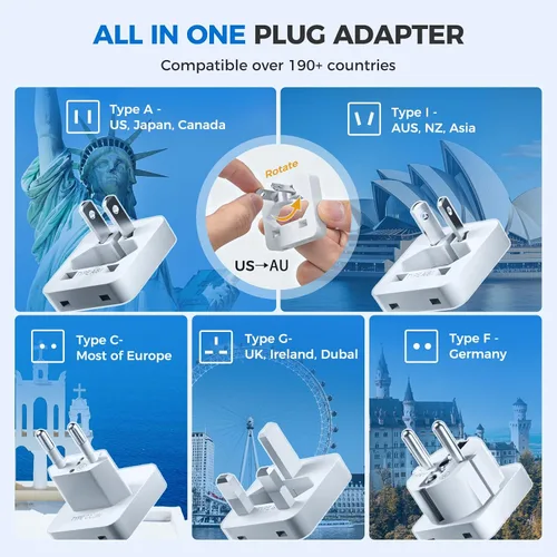 Vista 6 de DOACE Convertidor de voltaje de EE. UU. a Europa para alisador de cabello Blanco puro