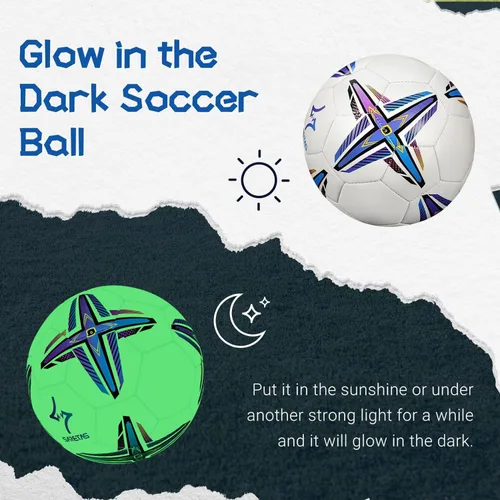 Vista 2 de Balones de fútbol Saretas que brillan en la oscuridad, tamaño 5, balón de regalo nocturno para adolescentes, junior y adultos, juego