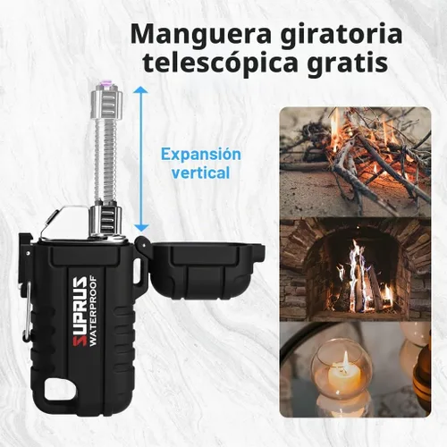Vista 4 de SUPRUS Encendedor impermeable a prueba de viento Encendedor de arco Encendedor de plasma Encendedores recargables USB-C con cuello expandible y Negro
