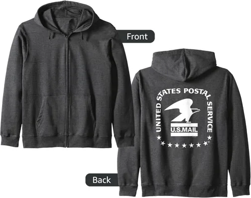 Vista 7 de USPS - Sudadera con capucha y cremallera con sello de correo aéreo de, Gris Negro