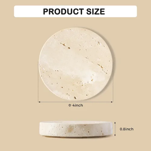 Vista 3 de Jaboneras de Mármol de Piedra Travertino Natural Soporte de Esponja para Baño, Bañera, Ducha, Fregadero de Cocina, Caja de Jabón Redonda Artesanal