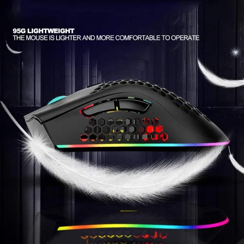 Vista 2 de Mouse ligero para juegos, mouse inalámbrico recargable para juegos con receptor USB, retroiluminación RGB, mouse de computadora para computadora