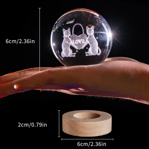 Vista 7 de Luz romántica de regalo de cristal para gatos, luz nocturna 3D para parejas, Love-Cat