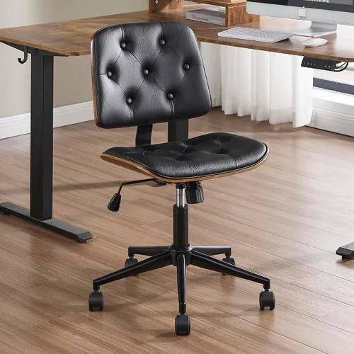 Vista 8 de Silla de escritorio de oficina con ruedas sin brazos, silla de computadora Negro