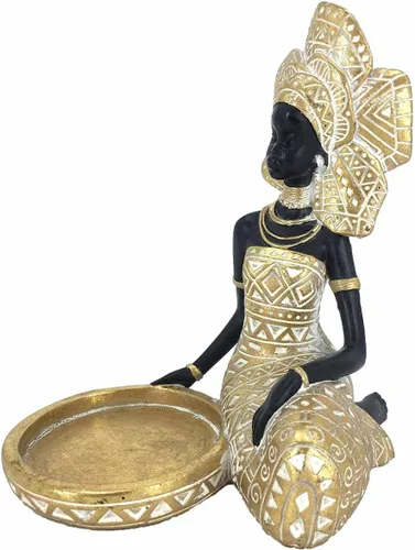 Vista 12 de Lescafita Juego de 3 Portavelas de Dama Africana – Figuras de Resina con Cuencos Dorados para Velas de Té o Velas de Pilar Pequeñas – Estatuas