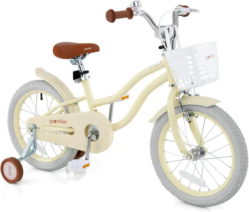 Vista 13 de BABY JOY Bicicleta infantil, 12 14 16 18 20 pulgadas, para niños y niñas, con asiento ajustable, cesta removible, freno de mano y freno
