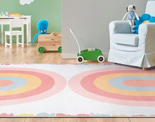 Vista 7 de Well Woven Alfombra de arco iris Crescent para niños, 3 pies 3 pulgadas x 5 pies, multicolor