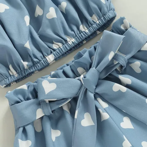 Vista 6 de Conjunto de 2 piezas de ropa con volantes y cuello halter floral para niños pequeños
