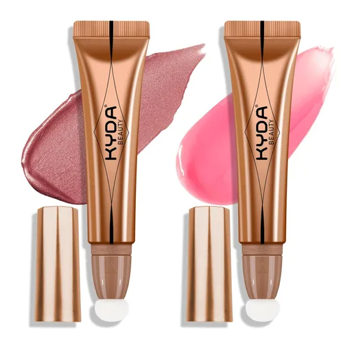 Vista 15 de KYDA Varita iluminadora líquida, iluminador facial brillante para construir, resaltador brillante, bronceador, cobertura suave mezclable con Dorado
