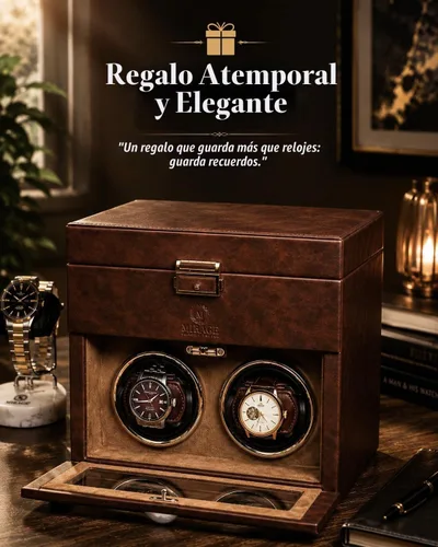 Vista 4 de Watch Winder for Automatic Watches Winding Safe Case with 8 Slot Watch Storage and LED Lights – Mirage Watches Winder for Men - Ebony Black Marrón