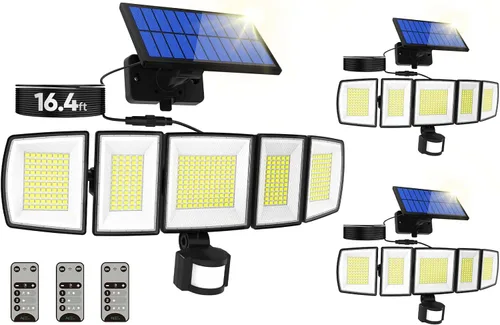 Vista 10 de MDCMDCM Luces solares de movimiento para exteriores, con cable de 16.4 pies, luces LED de seguridad de 3000 lm para exteriores del atardecer al